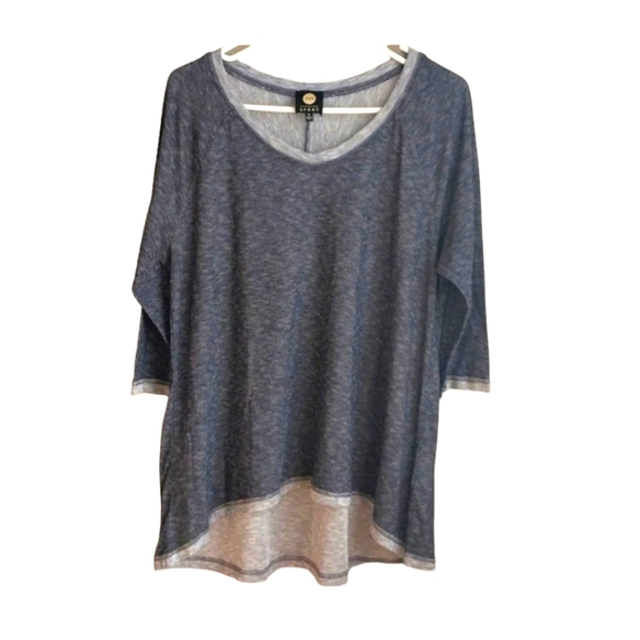 Jones NY Sport Womens Size 1X Navy Gray 3/4 Sleeve V Neck Pull Over Top - Picture 1 of 9